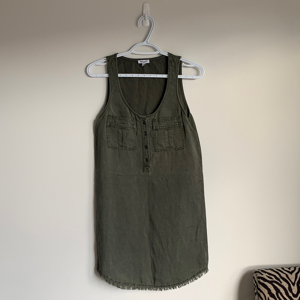 Splendid Olive Green Linen Dress